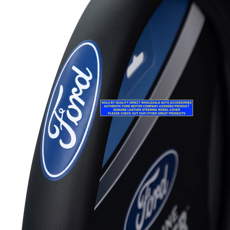 FORD LEATHER Steering Wheel Cover / Universal Fit / Ford Motor Company Licensed - Imagem 2 de 3