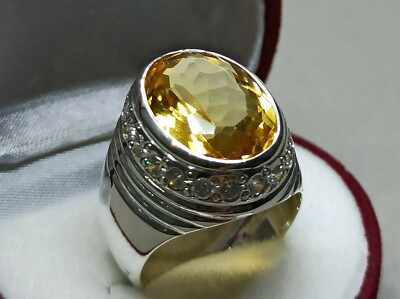 20 Kt Ovalschliff Gelbtopas Herren Ring Sterlingsilber 925 Handarbeit Pukhraj Ring