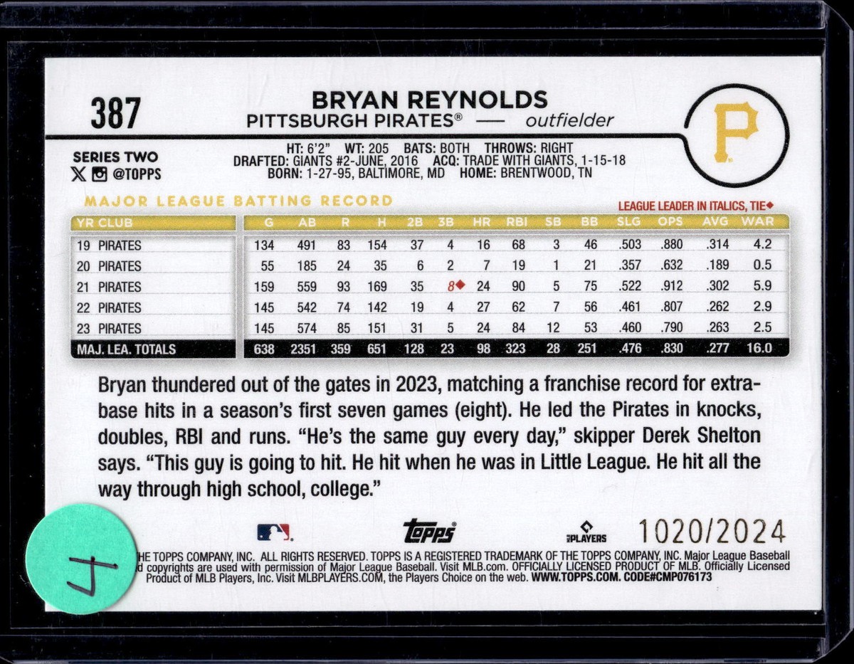 2024 Topps - Gold #387 Bryan Reynolds Gold #/2024 | eBay
