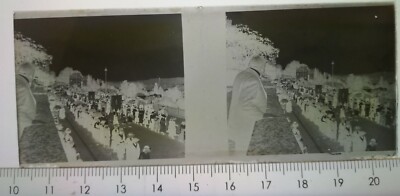 UA009 Negative Stereo Glass Plate BE circa 1910 Very Lively Religious Procession