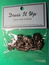 DRESS IT UP SILVER HATS & BOOTS PLASTIC CRAFT EMBELLISHMENTS