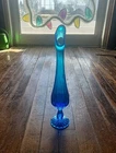 Fenton MCM vintage colonial blue thumbprint pedestal Swung Glass Bud Vase