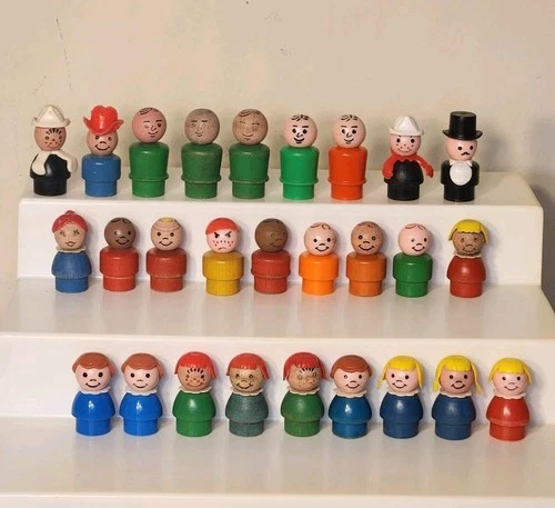 Vintage Fisher Price Little People Lot of 27 Figures Mixed Dates Wood Plastic