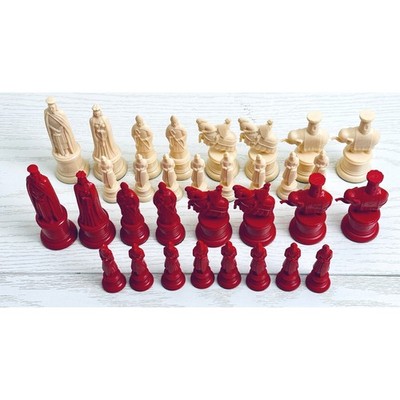 Kingsway Vintage Red & Ivory Chess Pieces Set Complete Royal King Queen Knight