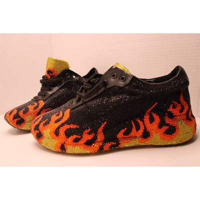Camuzares Black Flame Rhinestone Crystal Low Top Sneakers Lace-Up Unisex