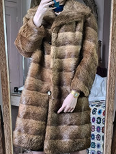 Large True Vintage Real Quality Heavy Fur Long Coat Nutria Striped Beaver 12 14