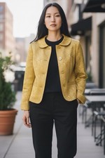 Liz Claiborne Studio Vintage Gold Paisley Blazer Sz 16 Cotton Blend Lined Short