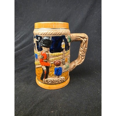 Vintage London Souvenir Beer Stein Ceramic Relief Beefeater Guard Mug Foreign