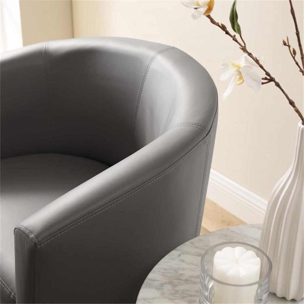 Modway Divulge Modern Faux Leather Armchair and Ottoman in Gray