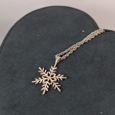 925 Sterling Silver Snowflake Pendant Necklace Rope Chain Winter Christmas