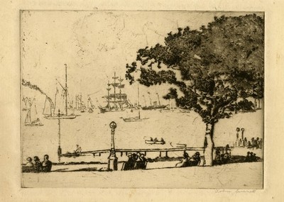 Antique Master Print-View of a harbour with shipping-Everett-ca. 1920