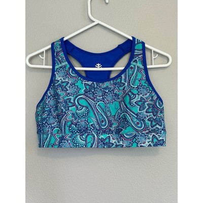 Coolibar UPF 50+ Paisley Racerback swim top Blue Aqua Medium bra Active wireless