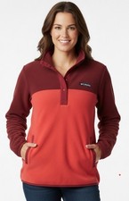 Columbia Women's Fleece Pullover Snap T-Neck Jacket Red Colorblock Size Small