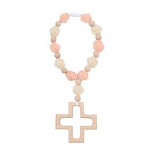 Cross Baptism Silicone Rosary Necklace Light Pink Shower Baptism Party Supply...