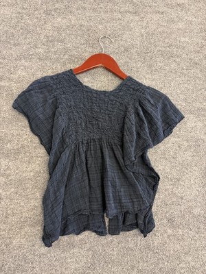 Women s XS Free People FP One Navy Blue Boho Gauze Peasant Tunic Top