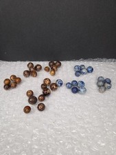 Lot Of 40 Brown And Blue Antique Bennington Small Marbles 10-14mm .4"-.55"