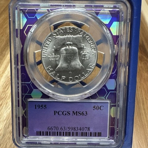 1955 Silver Franklin Half Dollar ~ PCGS MS63 ~ Purple Core TraderBea 50c