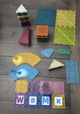 Magna Tile, Playmags, & More Magnetic Tiles Building Blocks 66 Tiles Lot