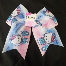 Hello Kitty Large Hair 7" Pink Blue Bow Clip Grosgrain Ribbon Girls Cheer Dance