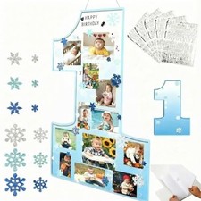 My First Year Photo Frame Board Winter Onederland 1st Birthday Decor Snowflake