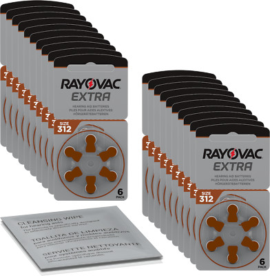 120x Rayovac Extra Advanced Hörgerätebatterie braun 312 (10x6er) +Reinigungstuch