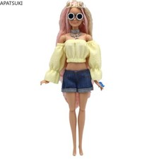 Yellow Fashion Princess Top Denim Shorts Clothes Set for 11.5" 1/6 Doll Outfits