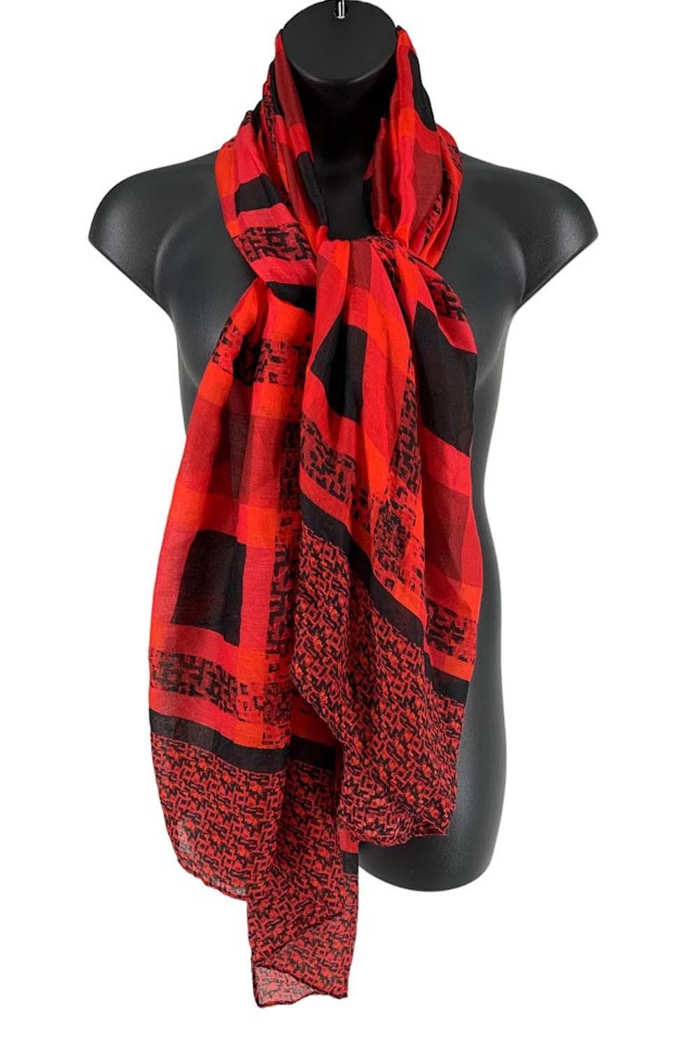 Тканый продолговатый шарф Susan Graver с принтом по кайме в красную клетку