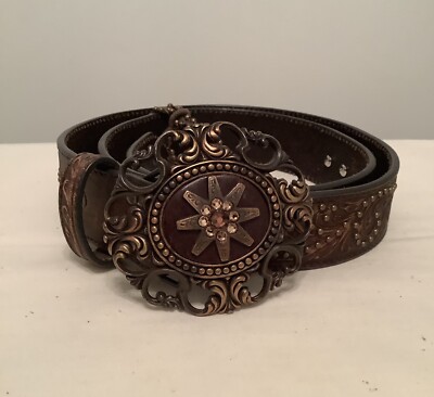 NOCONA Floral Stud Bronze Buckle Leather Belt Womens Large Concho Western Rodeo NOCONA Floral Stud Bronze Buckle Leather Belt Womens Large  main image 4