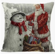 Snowman  Santa Vintage Christmas Throw Pillow Cover Winter Holiday Home Decor