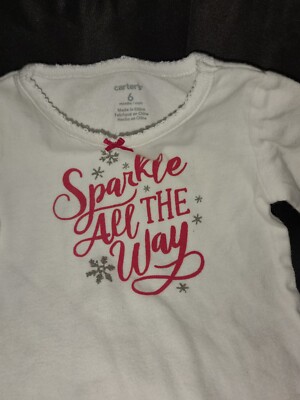 Carter's Sparkle All The Way Bodysuit White 6 Months
