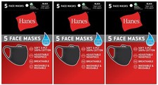3 Pack- Hanes 100 Cotton Fabric Face Mask Reusable- Black