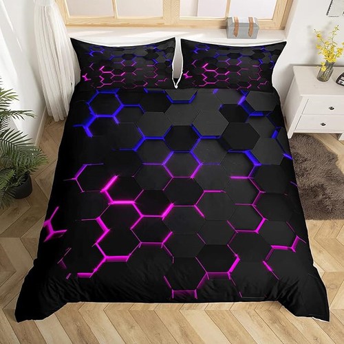 Honeycomb Hexagonal Geometry Purple Duvet Cover Double Bedding Set Pillowcase
