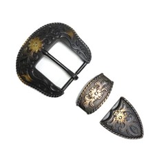 WESTERN COWBOY ANTIQUE BRASS ENGRAVED ROPE EDGE BUCKLE SET FITS 1-1/2" BELT