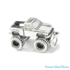 Monster Truck Big Wheel Pickup 3D 925 Solid Sterling Silver Charm MADE IN USA