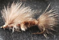 DAMSEL FLY FISHING FLIES NYMPH MARABOU SIZE 12 CUSTOM TIED TAN GRIZZLY