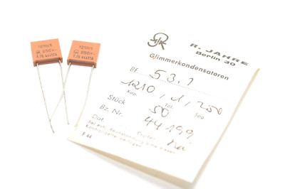 2x Glimmer-Kondensator von R. Jahre Berlin, 1210 pF / 250 V, Mica Capacitor, NOS