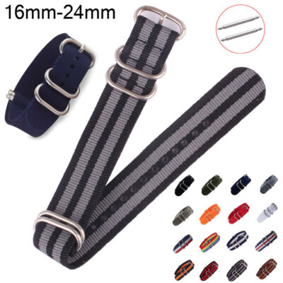 Sport Nylon Strap Metal Buckle Replacement Band 16 18 20 22 24mm Assorted Colors