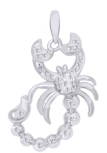 Authentic 0.25 Ct Rond Cut Simulated 18K White Gold Plated Scorpio Zodiac Sign Pendant