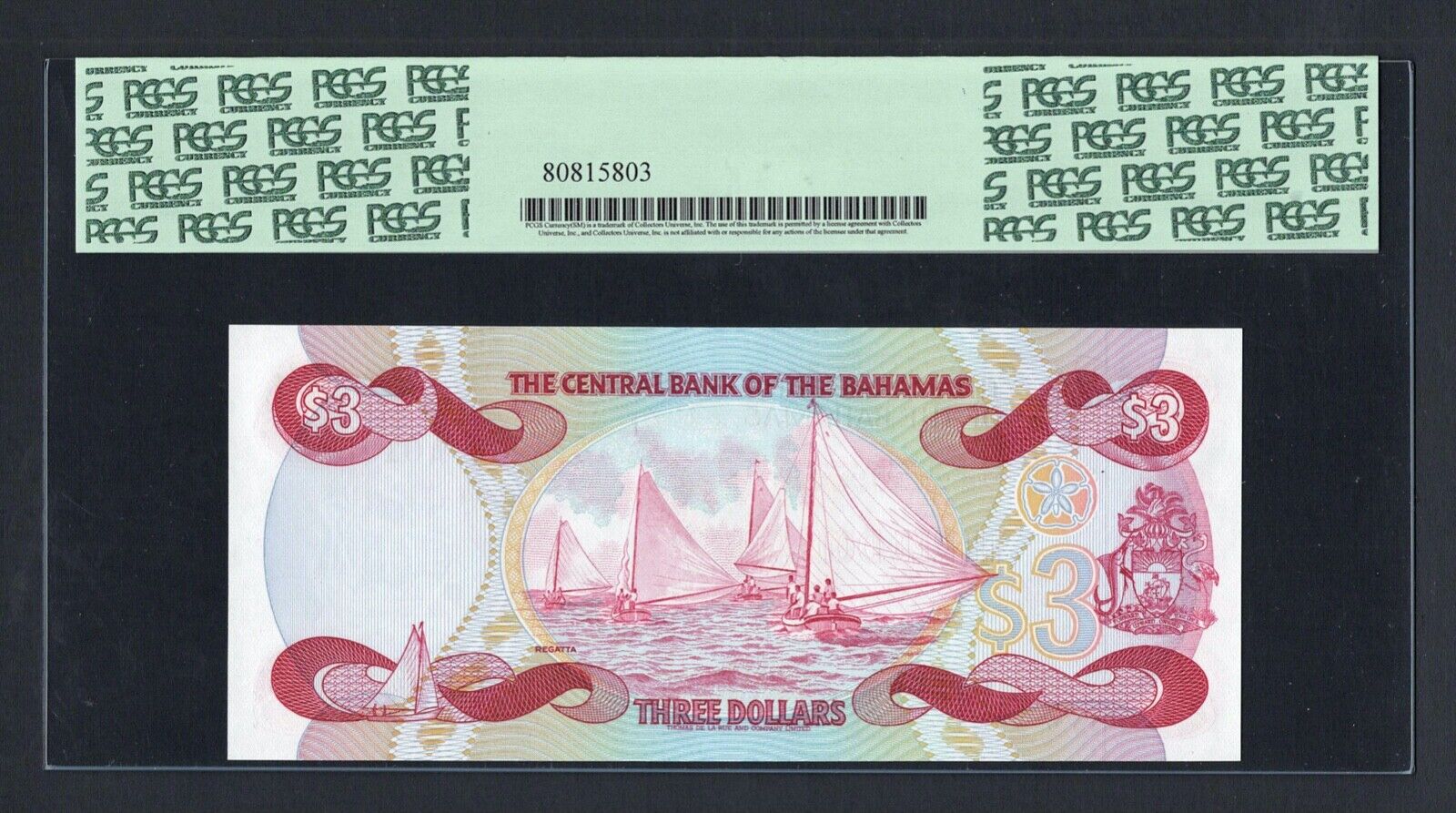 Bahamas 3 Dollars L.1974 (1984) P44a Uncirculated Grade 68