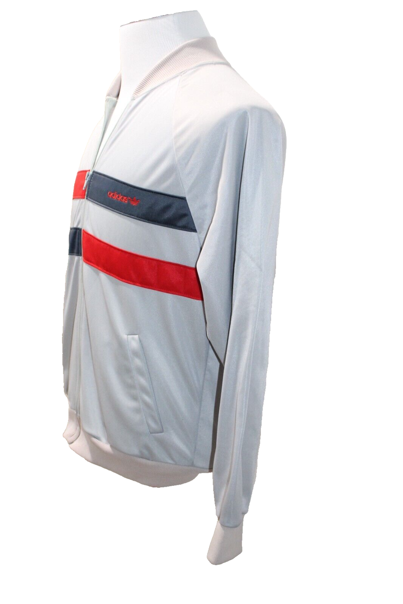 Adidas Vintage Made In USA Track Jacket Gray w Red & Blue Stripe