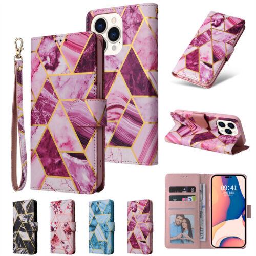 Marble Wallet Leather Flip Case For iPhone 15 14 Plus 13 12 11 X XR XS 7 8 Plus - Picture 1 of 45