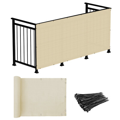 3-Foot Tall Privacy Fence Screen - Beige HDPE Fabric For Balcony, Deck, Patio, Yard