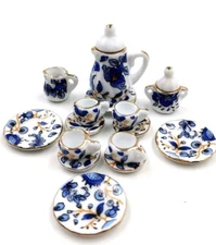 Dollhouse Miniature Porcelain Dinnerware Coffee tea pot cups dish set Tableware