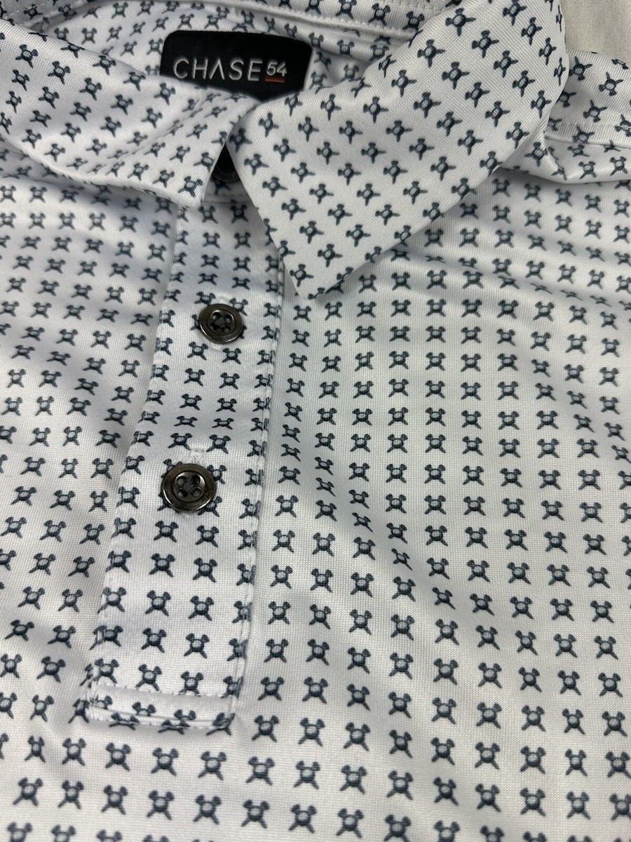 Chase 54 White Gray Golfball Tees All Over Print Performance Mens Polo Size M View 5