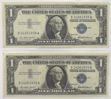 LOTE De Billetes De 1 Dolar Consecutivos Sello Azul  A�o 1957. Para Colecci�n.