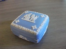Vintage Wedgwood Blue Jasperware square trink...