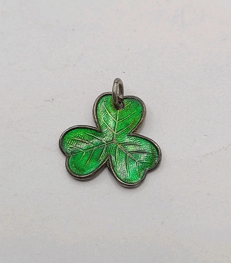 Small Old Vintage Enamel Sterling 925 Silver Irish Clover Charm - Enamelled
