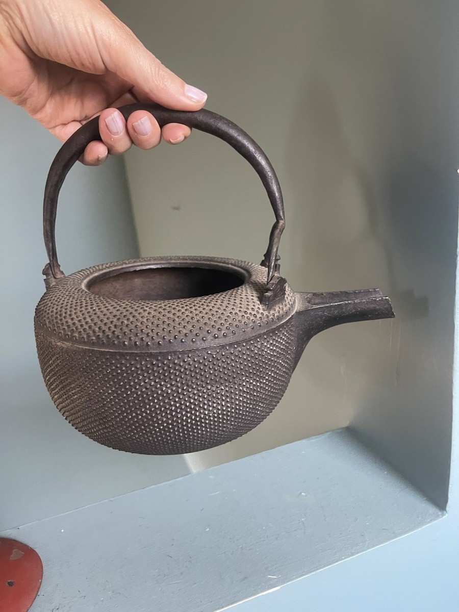 Antique 19th C. Choshi, Japanese Iron Tea Sake Water Kettle w Red