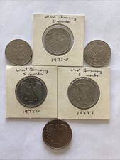 Germany 2 Marks (1972 D, 1975 J, & 1991 G & 5 Marks (1975 F(2) & 1977 G) 6 Coins
