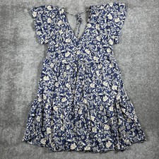Old Navy Dress Women’s Small Blue Floral Tiered V Neck Mini Swing Flutter Sleeve